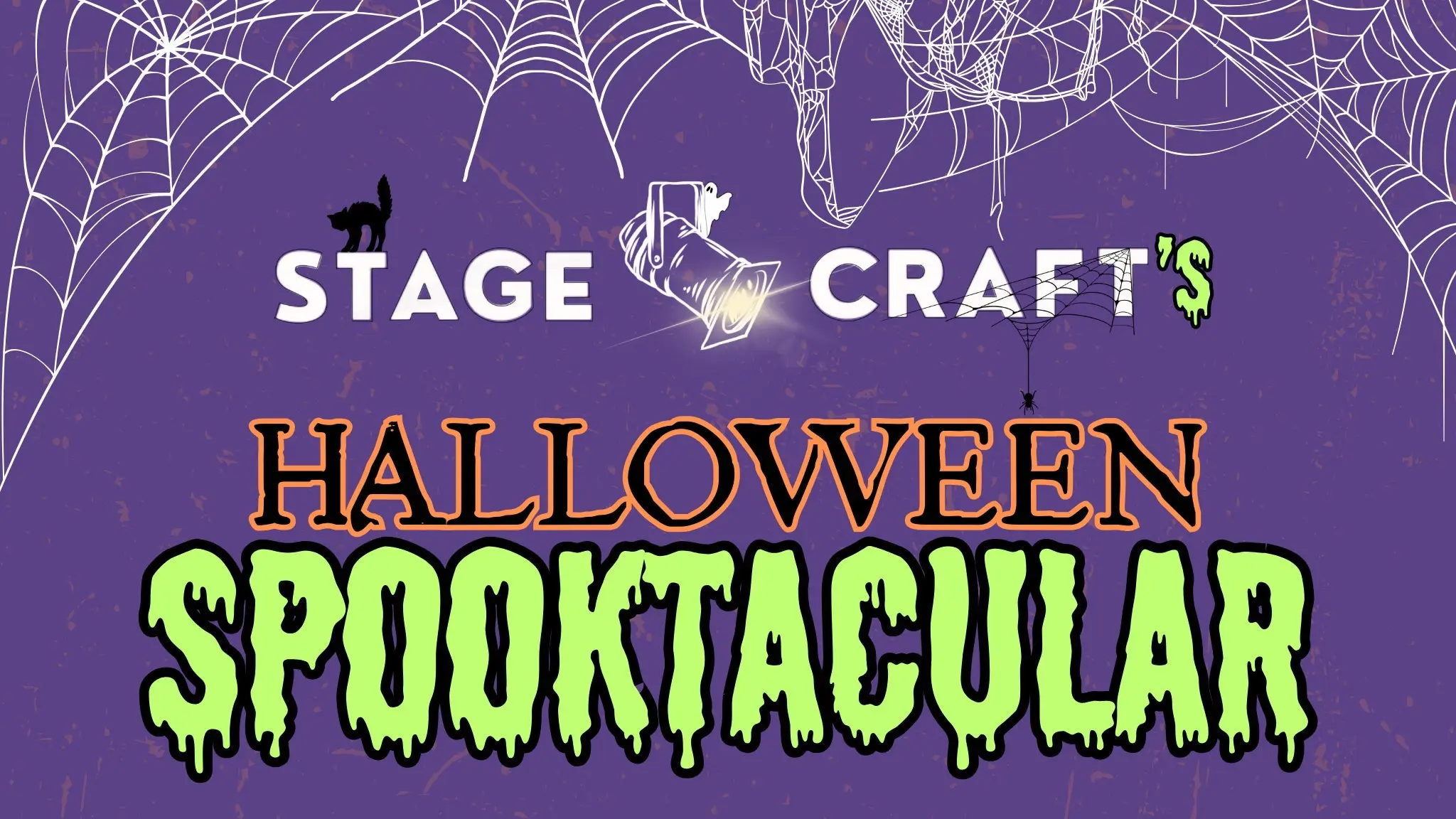 a halloween spooktacular poster with spider webs