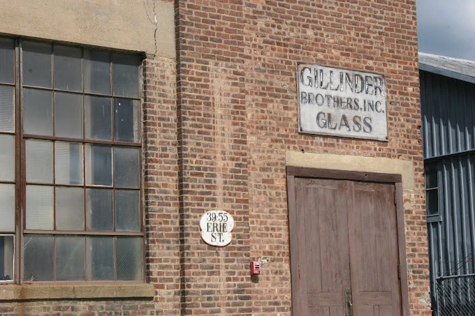 The brick exterior of the Gillinder Brothers Glass building, a landmark in the Milford historic district.