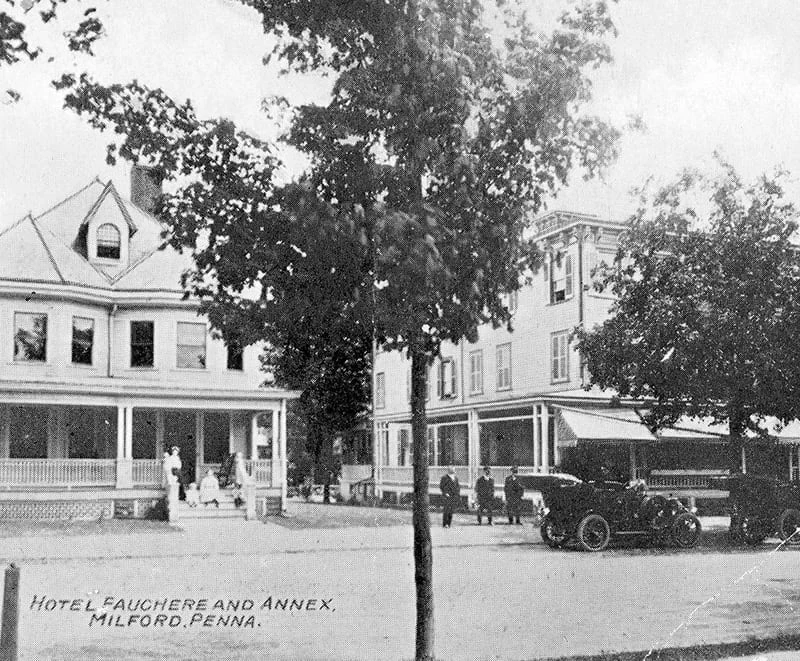 A vintage photograph of Hotel Fauchère and its annex in the heart of the Milford historic district.