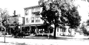 Old black and white photo of hotel